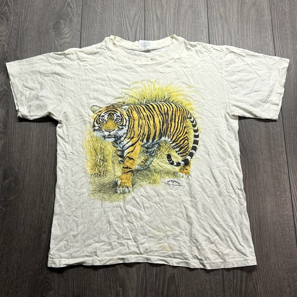 Vintage Tiger Nature Medium T-Shirt Roger Swainston White Mens TSF Sportswear